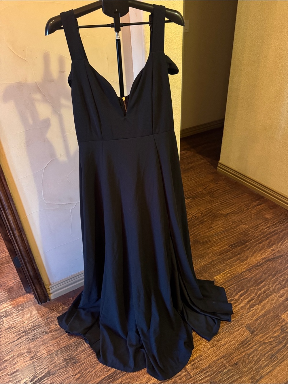 Black V-Neck A-Line Prom Dress with Wide Straps